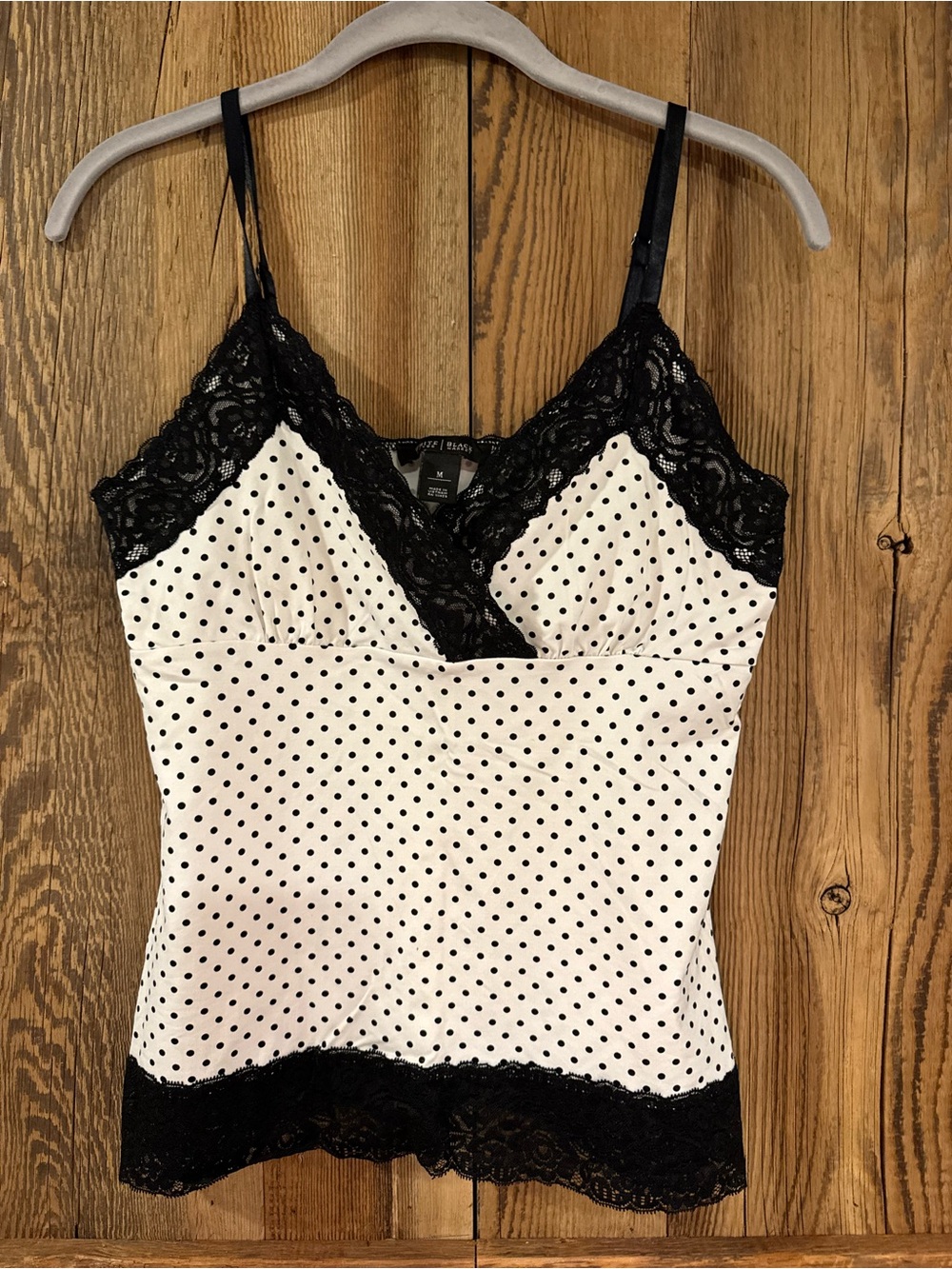 White House Black Market Black & White Polka Dot Lace Trim Cami